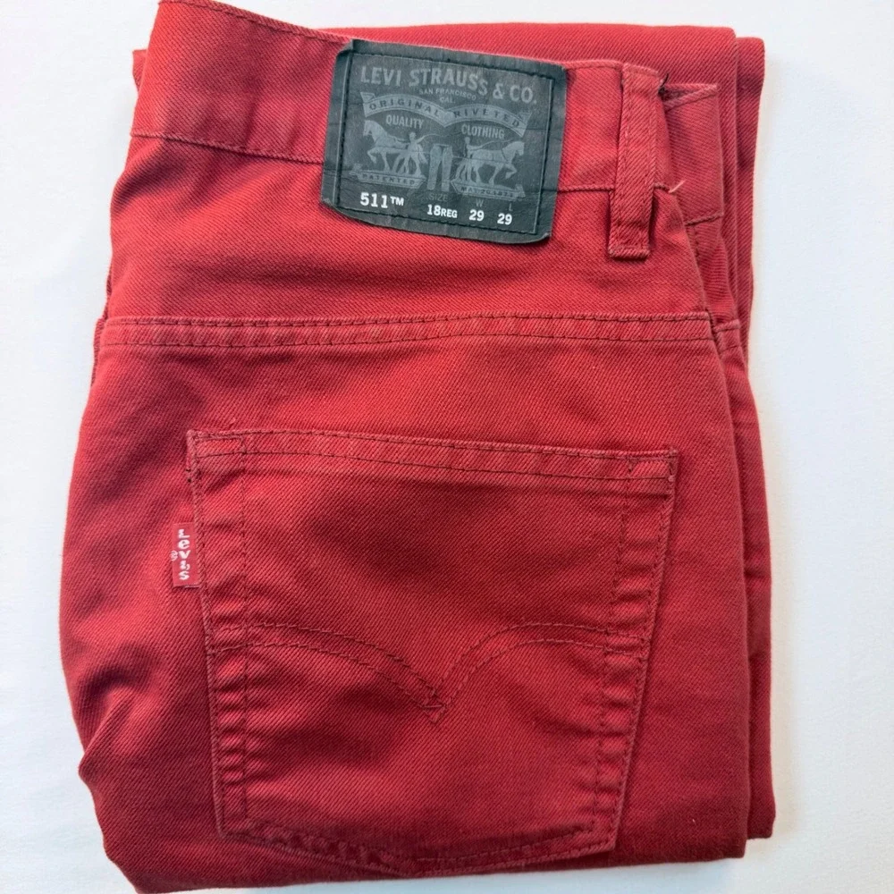 Levi's 511 Boys Youth Jeans 18 Reg 29x29 Burgundy Red Slim Fit Stretch Denim